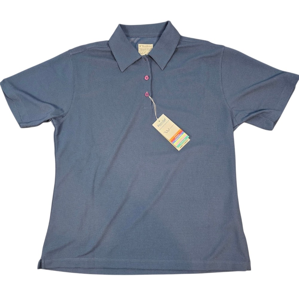 River's End UPF 30+ Solar Shield Navy Blue Polo Shirt Womens Top  Size S #1137‎